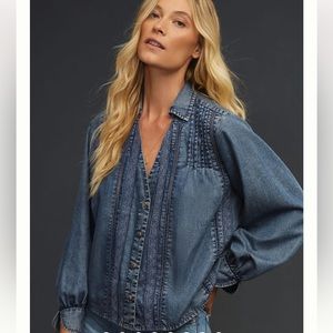 Anthropologie Pintuck Peasant Blouse Sz L